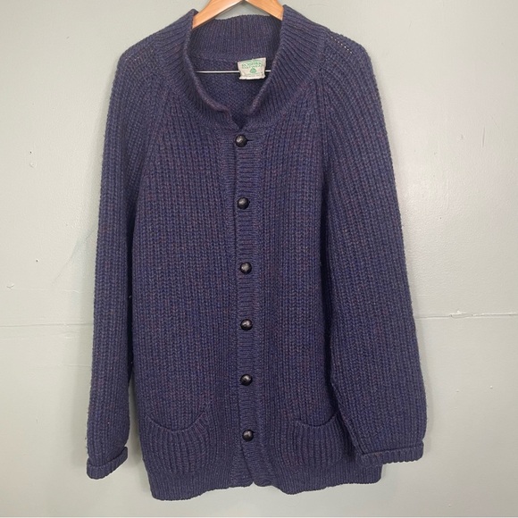 Rosmuc Knitwear Ireland Wool Sweater Cardigan Chunky Knit Button Down Purple